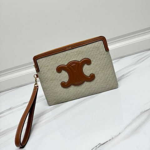 TÚI CẦM TAY NỮ CL* SMALL POUCH WITH STRAP TRIOMPHE CANVAS PHỐI DA BÊ, HỌA TIẾT DỆT NỔI SANG TRỌNG