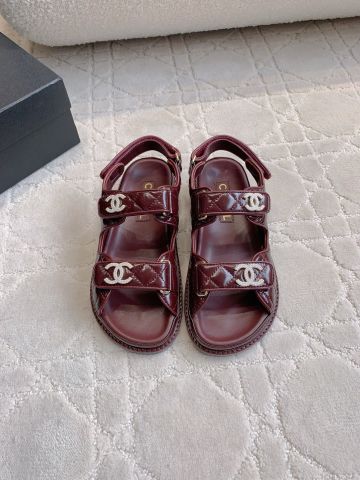 SANDAL NỮ CHNEL* QUAI DÁN DA VÂN QUILTED BORDEAUX