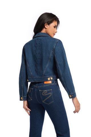 ÁO KHOÁC JEANS NỮ Sch* | CROPPED TÔN EO – CÚC VÀNG ĐIÊU KHẮC 3D