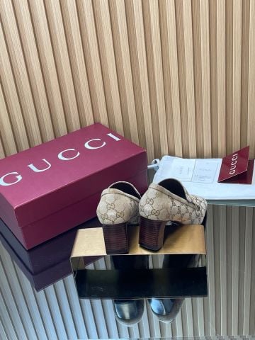 GIÀY LOAFER CAO GÓT NỮ GC GALLERIA GG CANVAS PHỐI KHÓA HORSEBIT GÓT 6CM