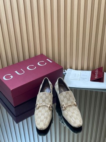 GIÀY LOAFER CAO GÓT NỮ GC GALLERIA GG CANVAS PHỐI KHÓA HORSEBIT GÓT 6CM