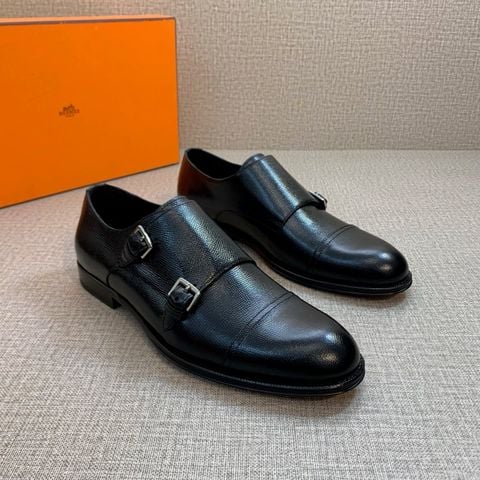 GIÀY TÂY NAM H M MONK STRAP 2 KHÓA DA BÒ DẬP VÂN ĐẾ DA NGUYÊN BẢN