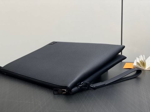 TÚI CẦM TAY NAM L V DUO POUCH PHIÊN BẢN LV AEROGRAM DA BÊ VÂN NỔI PHOM MỎNG SANG TRỌNG
