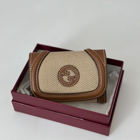 VÍ NỮ GG* CANVAS BE VIỀN DA NÂU, MINI COMPACT