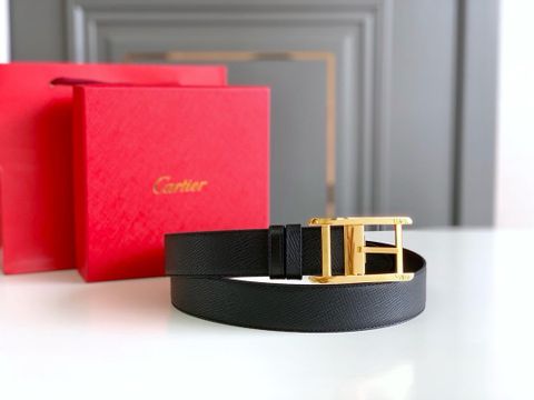 THẮT LƯNG NAM Cartier* 2 MÀU ĐEN-NÂU ĐẦU KHÓA VÀNG