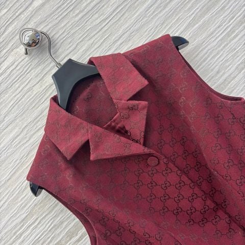 BỘ NỮ GUCC* * GILE ĐAI LƯNG + SHORT JACQUARD ĐỎ RƯỢU | MONOGRAM TOÀN BỘ