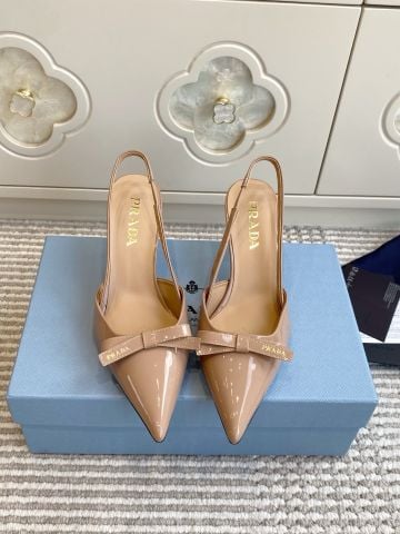GIÀY CAO GÓT NỮ P R D SLINGBACK MŨI NHỌN PHỐI NƠ DA BÓNG