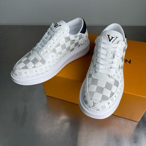 GIÀY THỂ THAO NAM LV* BEVERLY HILLS LOW-TOP TRẮNG CARO 3D, ĐẾ TPU NGUYÊN KHỐI ÊM CHẮC