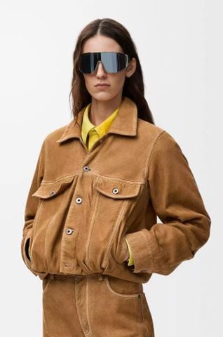 ÁO KHOÁC DA DÊ SUEDE NỮ L O E W E – BALLOON SILHOUETTE, TAY CONG KIẾN TRÚC