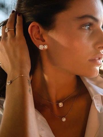 DÂY CHUYỀN NỮ A P M MẶT ĐÁ VIỀN HALO BA PHOM TRÒN – VUÔNG – TRÁI TIM, DÂY TĂNG GIẢM LINH HOẠT