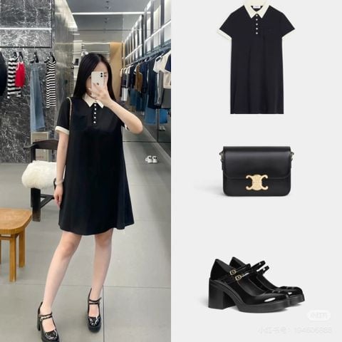 GIÀY MARY JANE NỮ CLN T-STRAP SƠN BÓNG - LOGO TRIOMPHE TINH XẢO, GÓT VUÔNG CỔ ĐIỂN