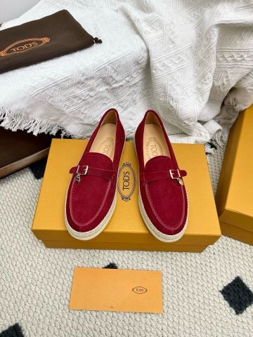 GIÀY LOAFER NỮ T O D’S DOUBLE T-RING DA LỘN MŨI MOC-TOE VIỀN RAFFIA ĐẾ CAO SU 2,5 CM