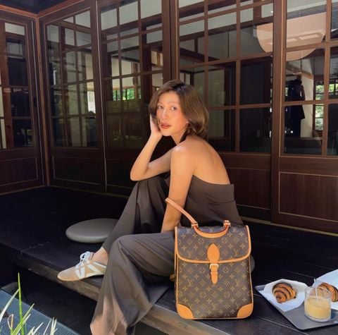 BALO NỮ L V DIANE BACKPACK MM – COATED CANVAS PHỐI DA BÒ TỰ NHIÊN
