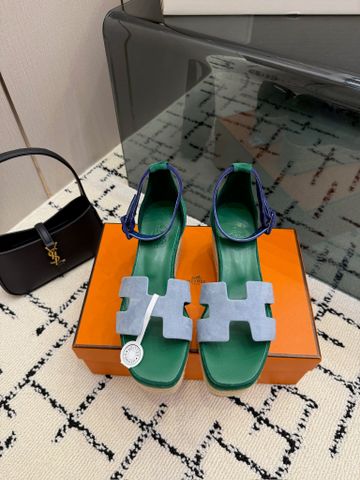 SANDAL NỮ H M SANTORINI ĐẾ XUỒNG ESPADRILLE – DA BÊ PHỐI SUEDE, H CUT-OUT SIGNATURE