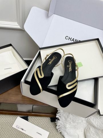 GIÀY BỆT SLINGBACK NỮ C N DA CỪU PHỐI DA BÊ BÓNG, ĐƯỜNG VIỀN CHỮ S GRAPHIC