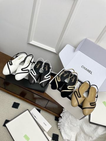GIÀY BỆT SLINGBACK NỮ C N DA CỪU PHỐI DA BÊ BÓNG, ĐƯỜNG VIỀN CHỮ S GRAPHIC