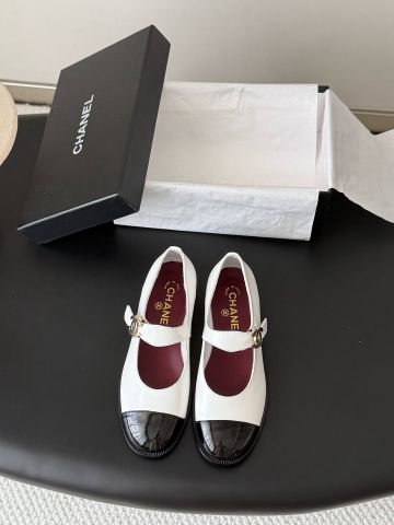 GIÀY MARY JANE NỮ C N PHOM LOAFER DA BÊ PATENT PHỐI CAP-TOE, KHÓA DOUBLE C