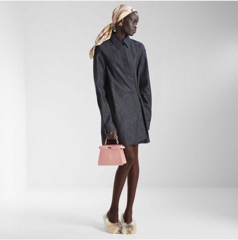 ĐẦM NỮ FENDI* DENIM CỔ CHÉO TÔN EO