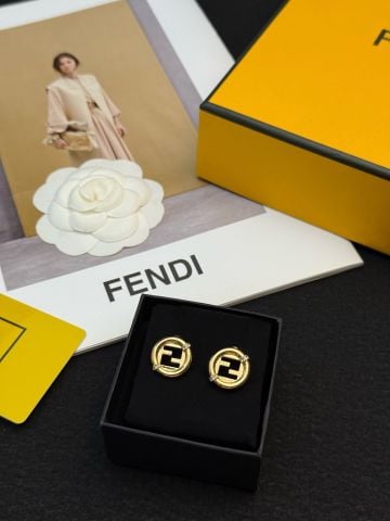BÔNG TAI NỮ FD* FF LOGO TRÒN PHỐI ĐÁ NHỎ SANG TRỌNG