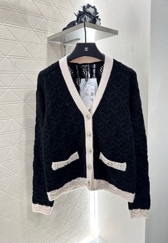 ÁO CARDIGAN NỮ CHNEL* PHỐI ĐEN-KEM
