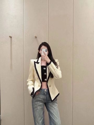 ÁO BLAZER NỮ BLM* VIỀN TƯƠNG PHẢN DOUBLE-BREASTED 6 NÚT PHOM SIẾT EO SANG TRỌNG