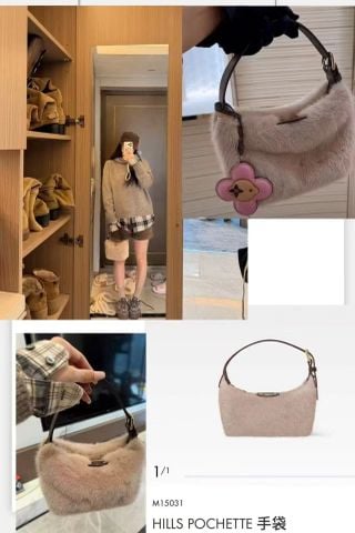 TÚI KẸP NÁCH NỮ L V HILLS POCHETTE LÔNG CỪU MỀM MỊN