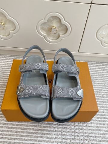 SANDAL NỮ L V SUNSET COMFORT MONOGRAM DENIM QUAI DÁN ĐẾ PLATFORM ÊM CHÂN