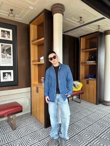 ÁO SƠ MI NAM Amirri  DENIM TRÁI TIM ĐỎ BẢN RỘNG