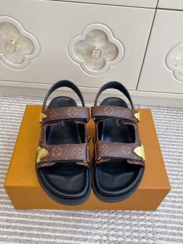 SANDAL NỮ L V SUNSET FLAT COMFORT MONOGRAM CANVAS QUAI DÁN ĐỆM ÊM ĐẾ PLATFORM THỜI TRANG