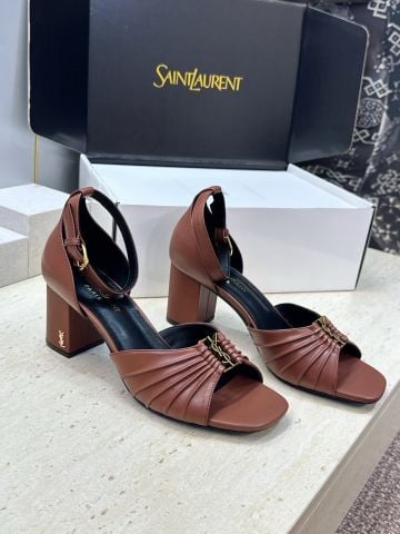 SANDAL CAO GÓT NỮ Y S L PHOM OPEN-TOE QUAI HẬU, UPPER XẾP NẾP DA CỪU OIL-WAX