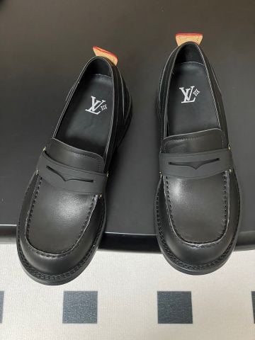 GIÀY NAM NỮ LV* LOAFER BUBBLE PHỐI ĐEN–TRẮNG, GÓT 3,5cm