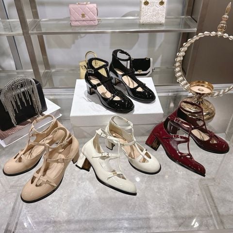 GIÀY BÚP BÊ NỮ DR DÁNG MARY JANE RETRO PHÁP – LOGO CHỮ CD ÁNH KIM, GÓT VUÔNG 4CM TÔN DÁNG