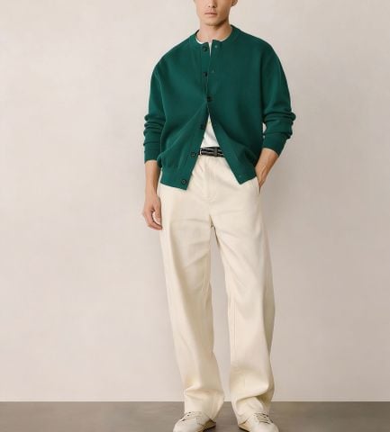 ÁO KHOÁC LEN NAM B C CỔ TRÒN TỐI GIẢN PHIÊN BẢN ĐẦU XUÂN