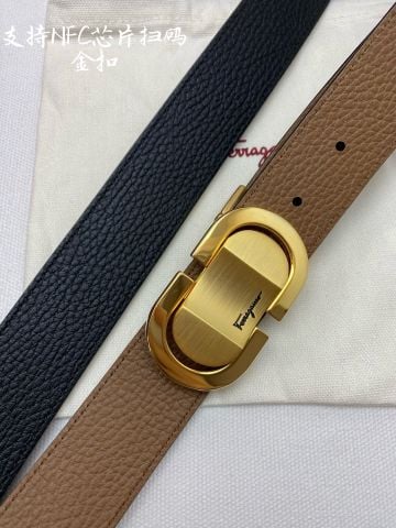 THẮT LƯNG NAM FERR* GANCINI REVERSIBLE DA VÂN KHÓA VÀNG PHOM BẢN 3.5CM