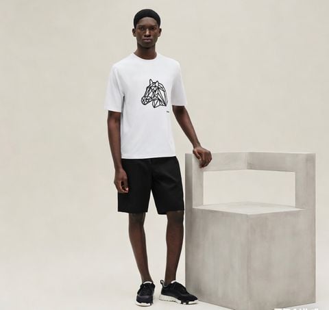 ÁO THUN NAM NỮ H M HỌA TIẾT ĐẦU NGỰA HÌNH HỌC THÊU NỔI PHỐI DA