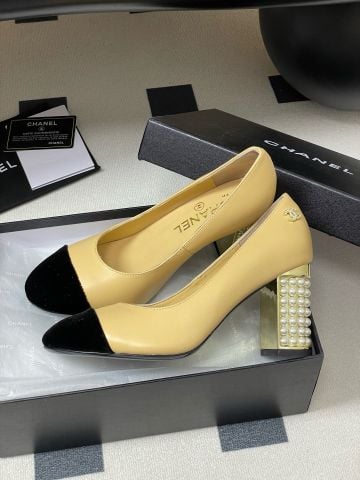 Giày cao gót CHNEL*  Mary Jane T-strap đính ngọc trai