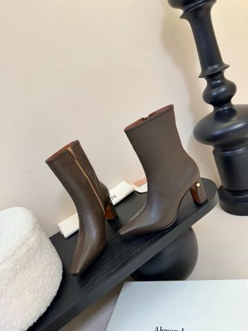 GIÀY BOOT NỮ Alexander* McQeen* DA BÓNG TỐI GIẢN VINTAGE