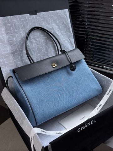 TÚI SHOPPING NỮ C N PHỐI DENIM VÀ DA BÊ, PHOM LARGE