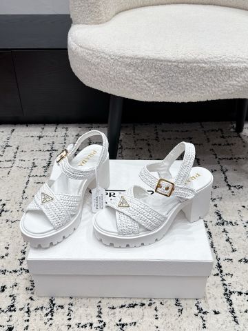SANDAL CAO GÓT NỮ P R D ĐAN RAFFIA TỰ NHIÊN – ĐẾ PLATFORM GÓT KHỐI 8.5CM, FORM SANG NÂNG DÁNG