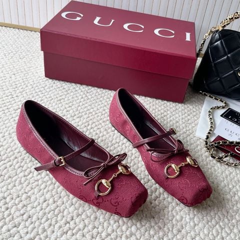 GIÀY NỮ GUCC* HORSEBIT BALLET – PHIÊN BẢN RUNWAY, MONOGRAM JACQUARD, NƠ DA