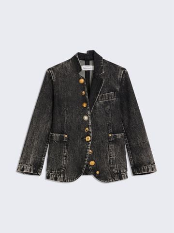 ÁO KHOÁC NỮ SCH DÒNG DENIM BLAZER WASH BỤI NÚT BẤT ĐỐI XỨNG CHIẾT EO TÔN DÁNG
