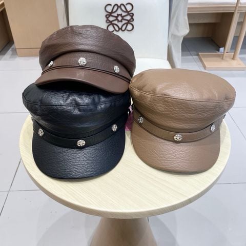 MŨ DA NỮ CH DÁNG KEPI FLAT-TOP LƯỠI VỊT, ĐINH TÁN KIM LOẠI SANG CHẤT