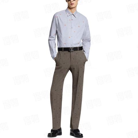 ÁO SƠ MI NAM L V SỌC JACQUARD THÊU CÁO FIL COUPÉ DÁNG DÀI TAY CAO CẤP