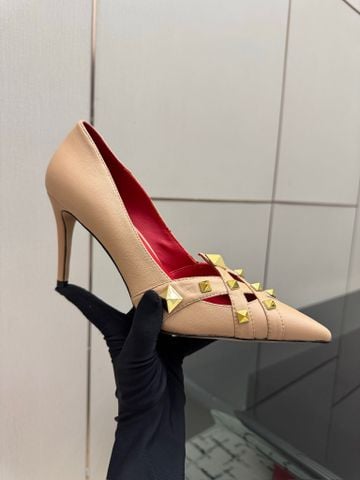 GIÀY CAO GÓT NỮ V G ROCKSTUD MŨI NHỌN, DÂY DA ĐAN ĐÍNH STUD GÓT 10CM