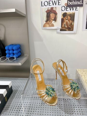 SANDAL CAO GÓT NỮ AQZ* ĐÍNH PHA LÊ, GÓT 10.5CM, VÂN EXOTIC SANG TRỌNG