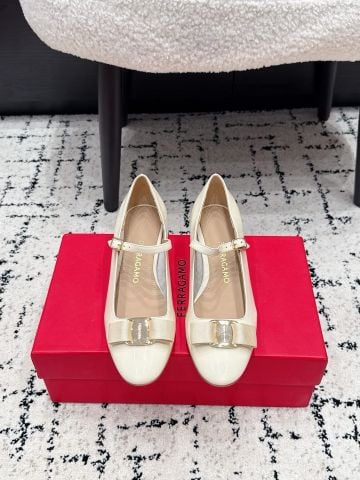 GIÀY BÚP BÊ NỮ F R G M VARA BOW GÓT THẤP 3,5CM – PHOM ROUND TOE THANH LỊCH, NƠ GROSGRAIN BIỂU TƯỢNG CỰC SANG CHÂN