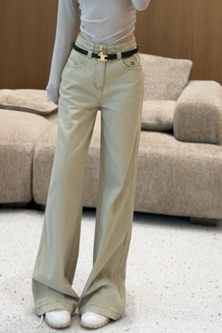 QUẦN JEANS NỮ C E ỐNG RỘNG CẠP CAO KÈM THẮT LƯNG