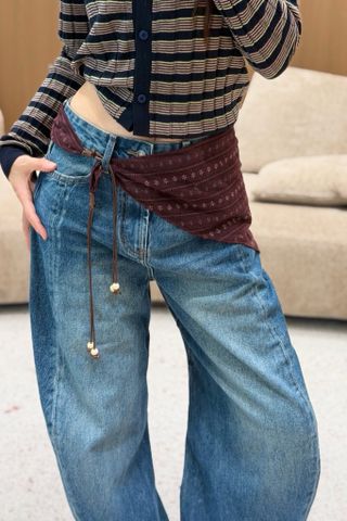 QUẦN JEANS NỮ PHOM BALLOON PHỐI KHĂN EO CÁ TÍNH