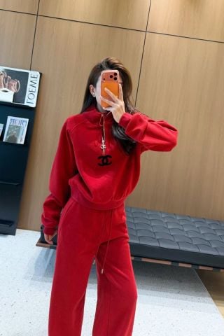 BỘ THỂ THAO NỮ CN LOGO ĐÔI KHÓA ZIP THÊU CHỮ SIÊU NỔI ẤM DÀY