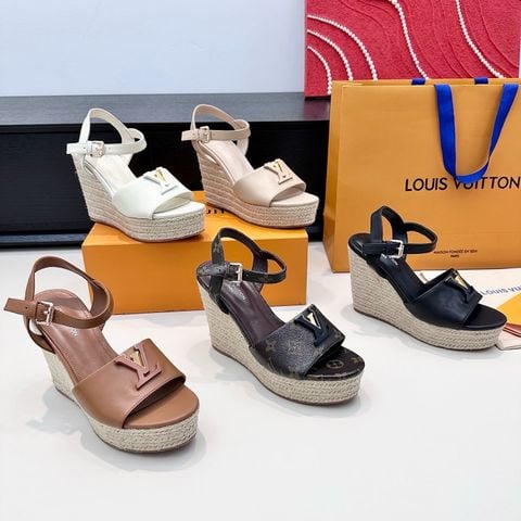 DÉP NỮ ĐẾ XUỒNG LV* DA BÒ MẶT MỊN PHỐI ĐẾ CÓI BỆN CAO 10CM